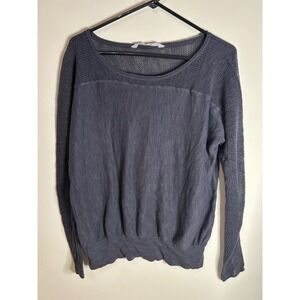 Athleta Womens Charcoal Gray Linen Cotton Mesh Knit Sweater 964347-01 Size M